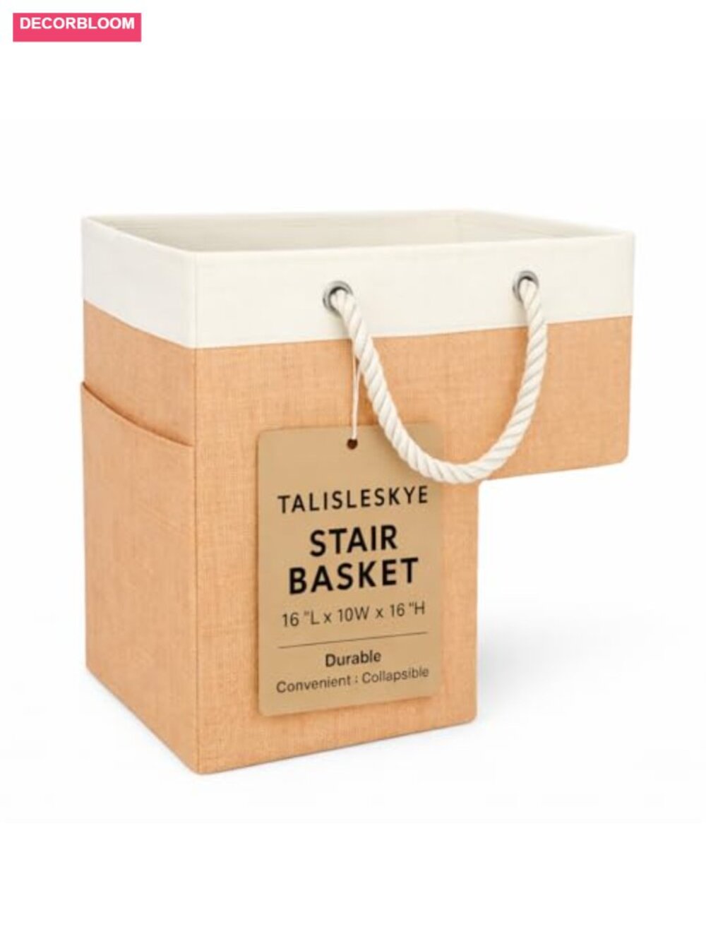 Foldable Stair Basket with Handles - Storage Bin for Organizing Clutter,